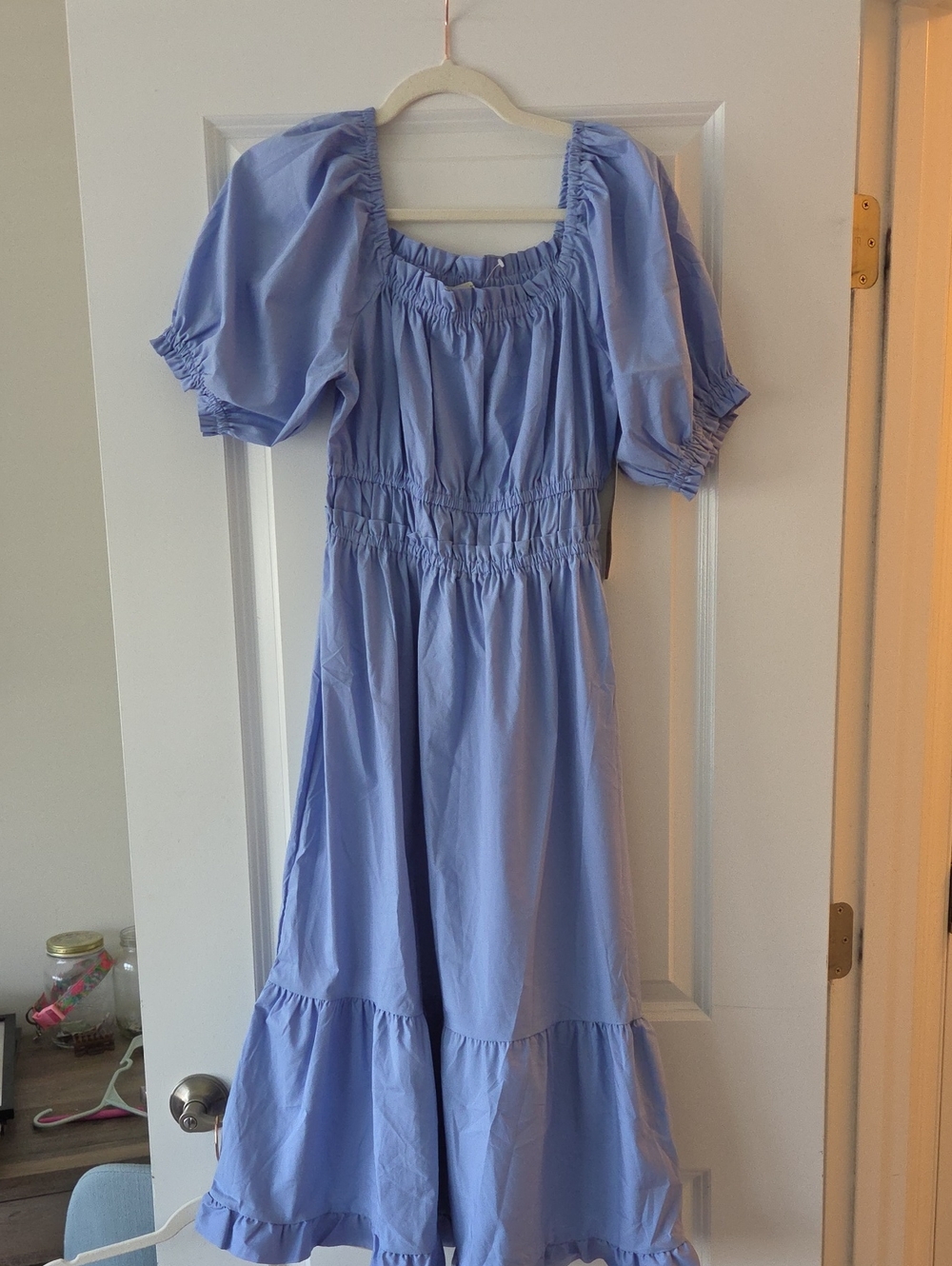 Puff-Sleeve Smocked Waist Dress